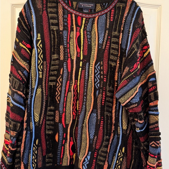 Round House Other - Vintage 90s Coogi-style Knit Stripe Sweater Black Red Orange Yellow Blue